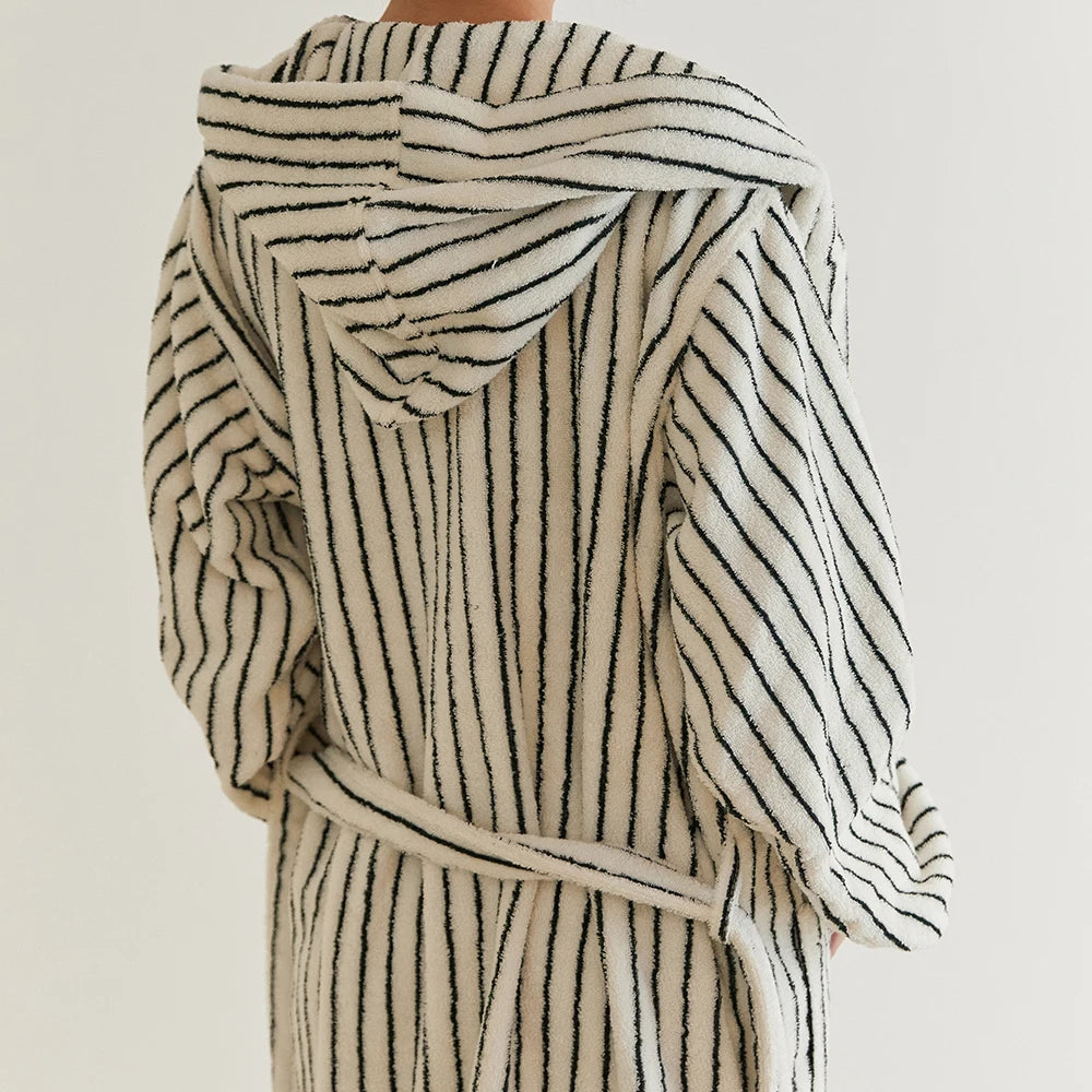 Retro Geometric Cotton Hooded Bathrobe