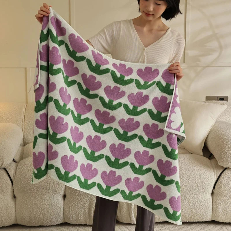 Plaid Floral Cotton Towel