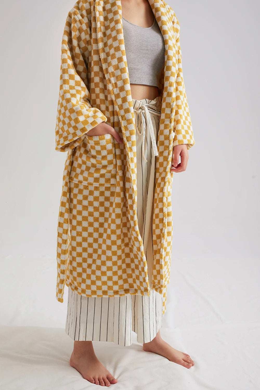 Retro Geometric Cotton Hooded Bathrobe