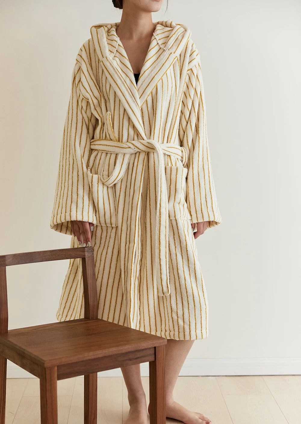 Retro Geometric Cotton Hooded Bathrobe