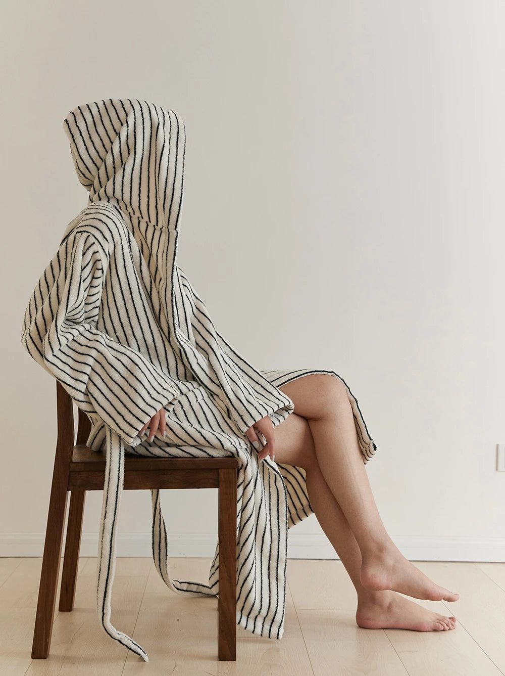 Retro Geometric Cotton Hooded Bathrobe