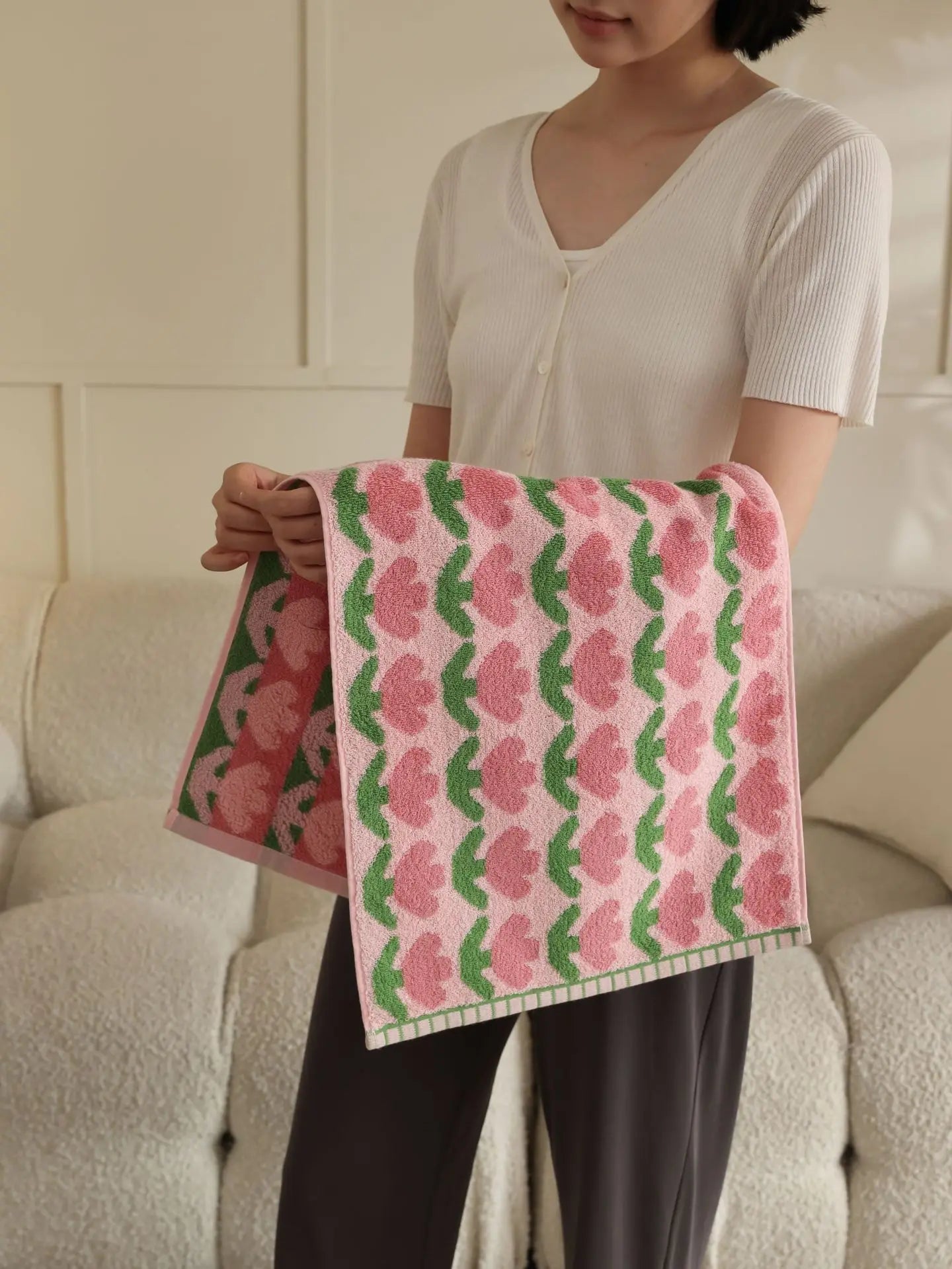 Plaid Floral Cotton Towel