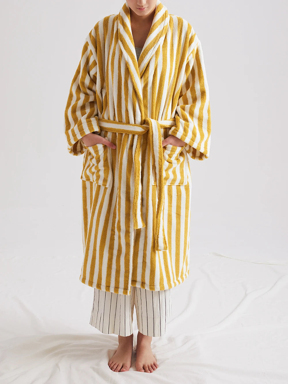 Retro Geometric Cotton Hooded Bathrobe