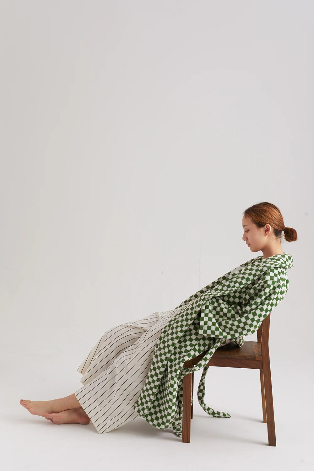 Retro Geometric Cotton Hooded Bathrobe