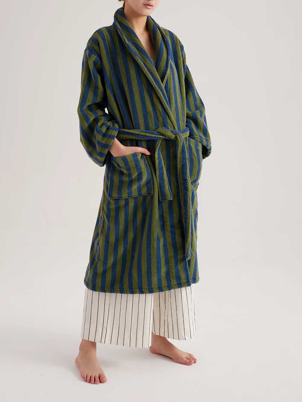 Retro Geometric Cotton Hooded Bathrobe