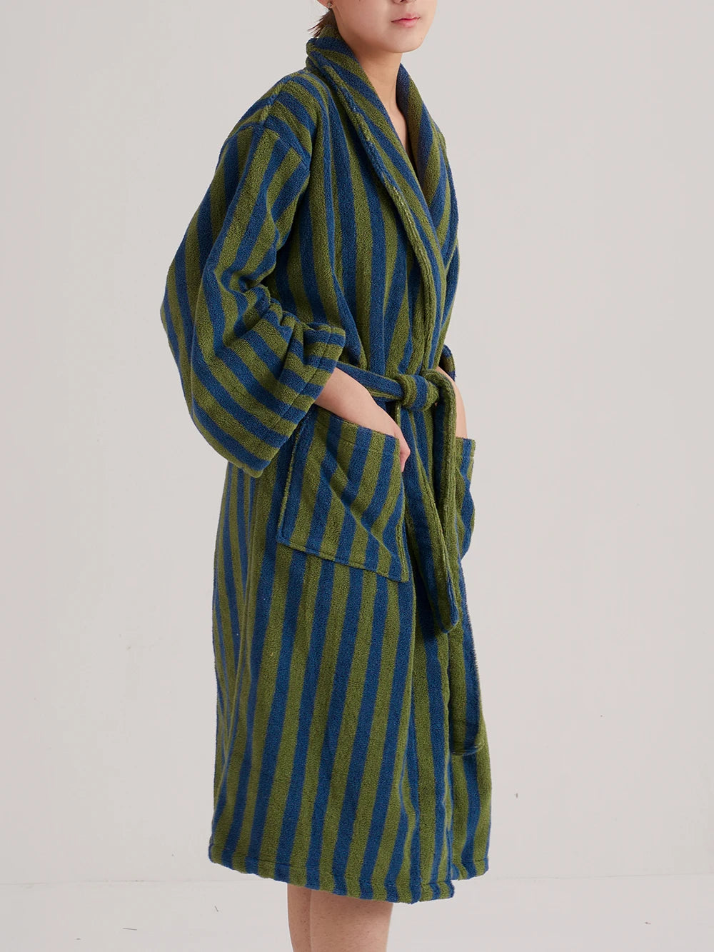 Retro Geometric Cotton Hooded Bathrobe
