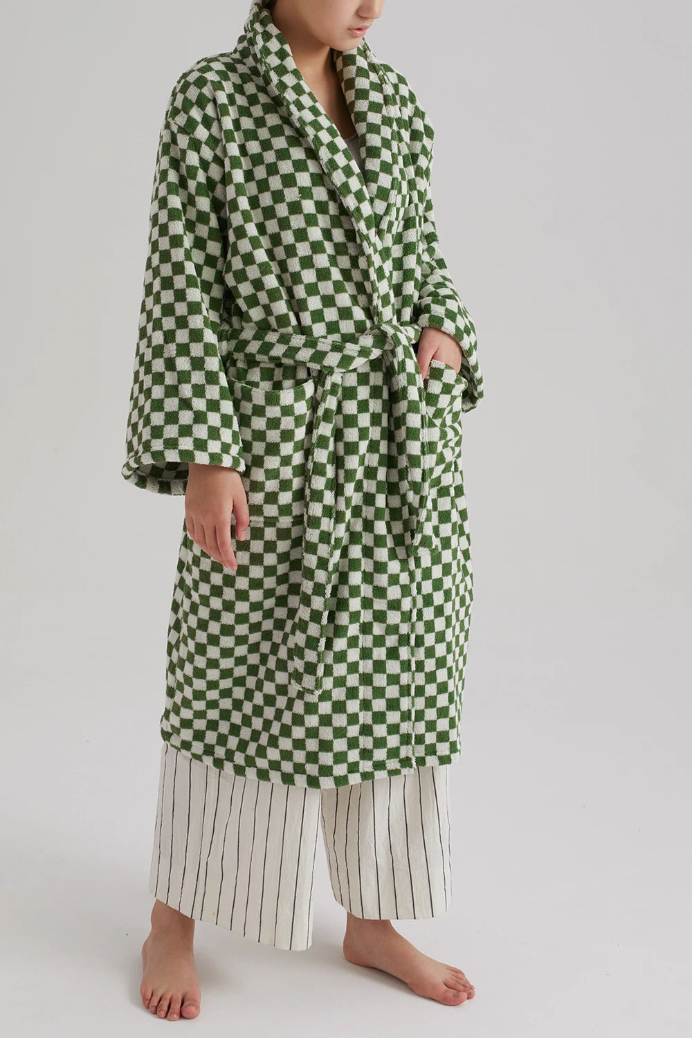 Retro Geometric Cotton Hooded Bathrobe