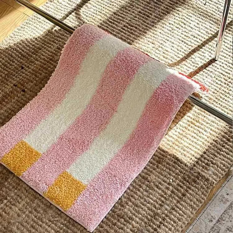 Premium Striped Flocked Bath Mat