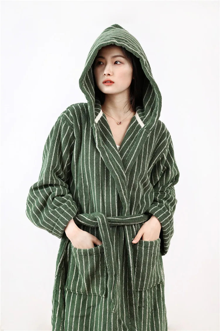 Retro Geometric Cotton Hooded Bathrobe