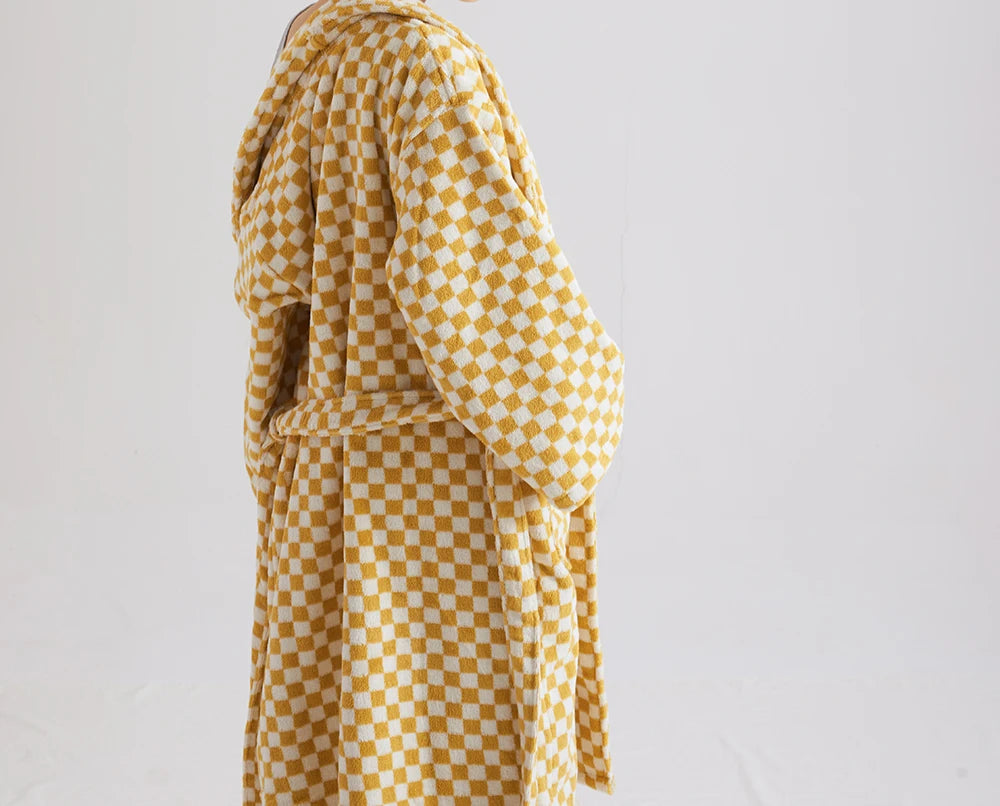 Retro Geometric Cotton Hooded Bathrobe