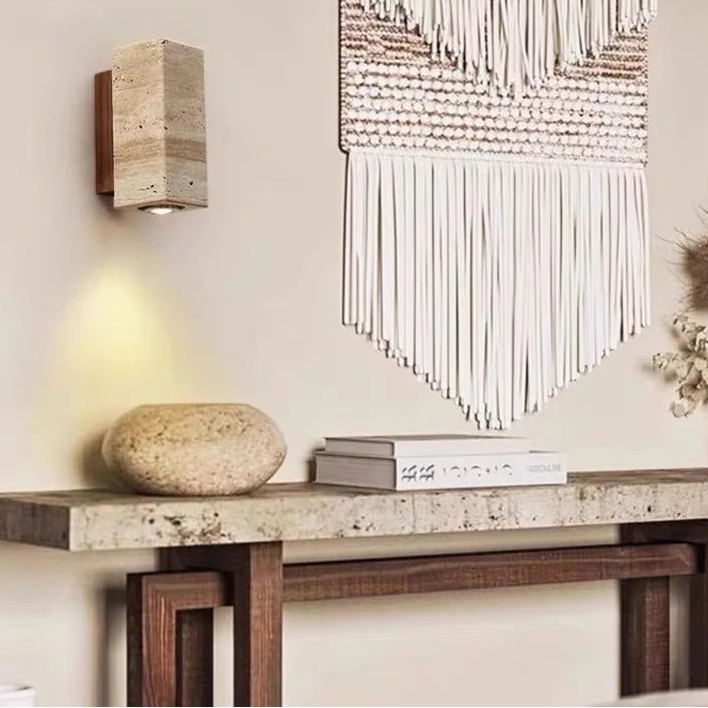 Yellow Travertine Wall Lamp – Natural Stone Japanese Style Light