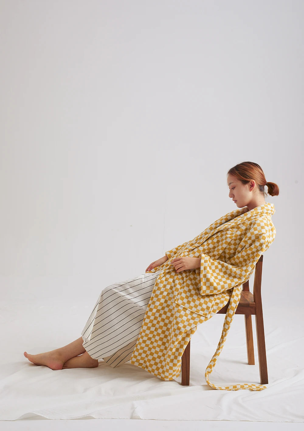 Retro Geometric Cotton Hooded Bathrobe