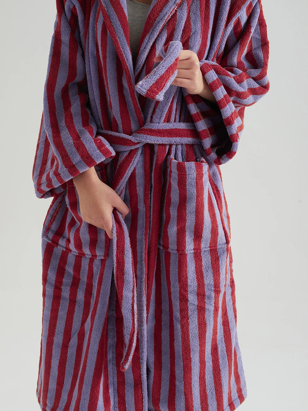 Retro Geometric Cotton Hooded Bathrobe