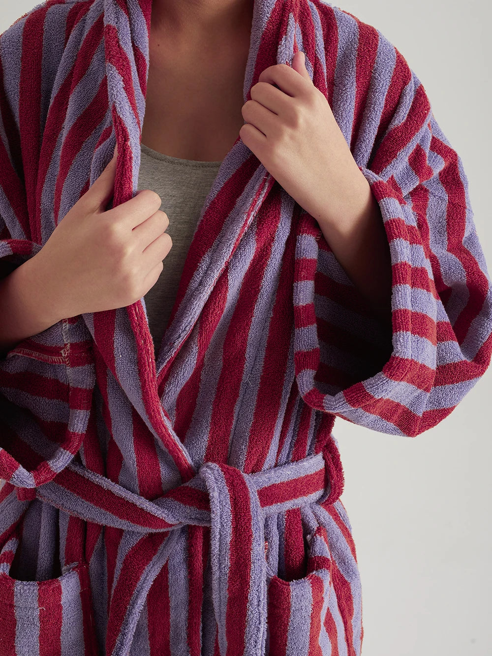 Retro Geometric Cotton Hooded Bathrobe