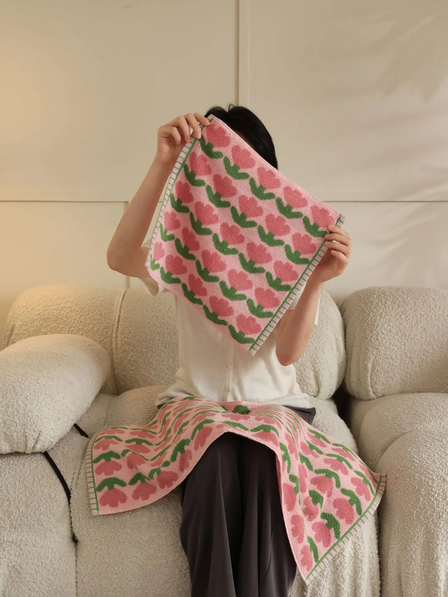 Plaid Floral Cotton Towel