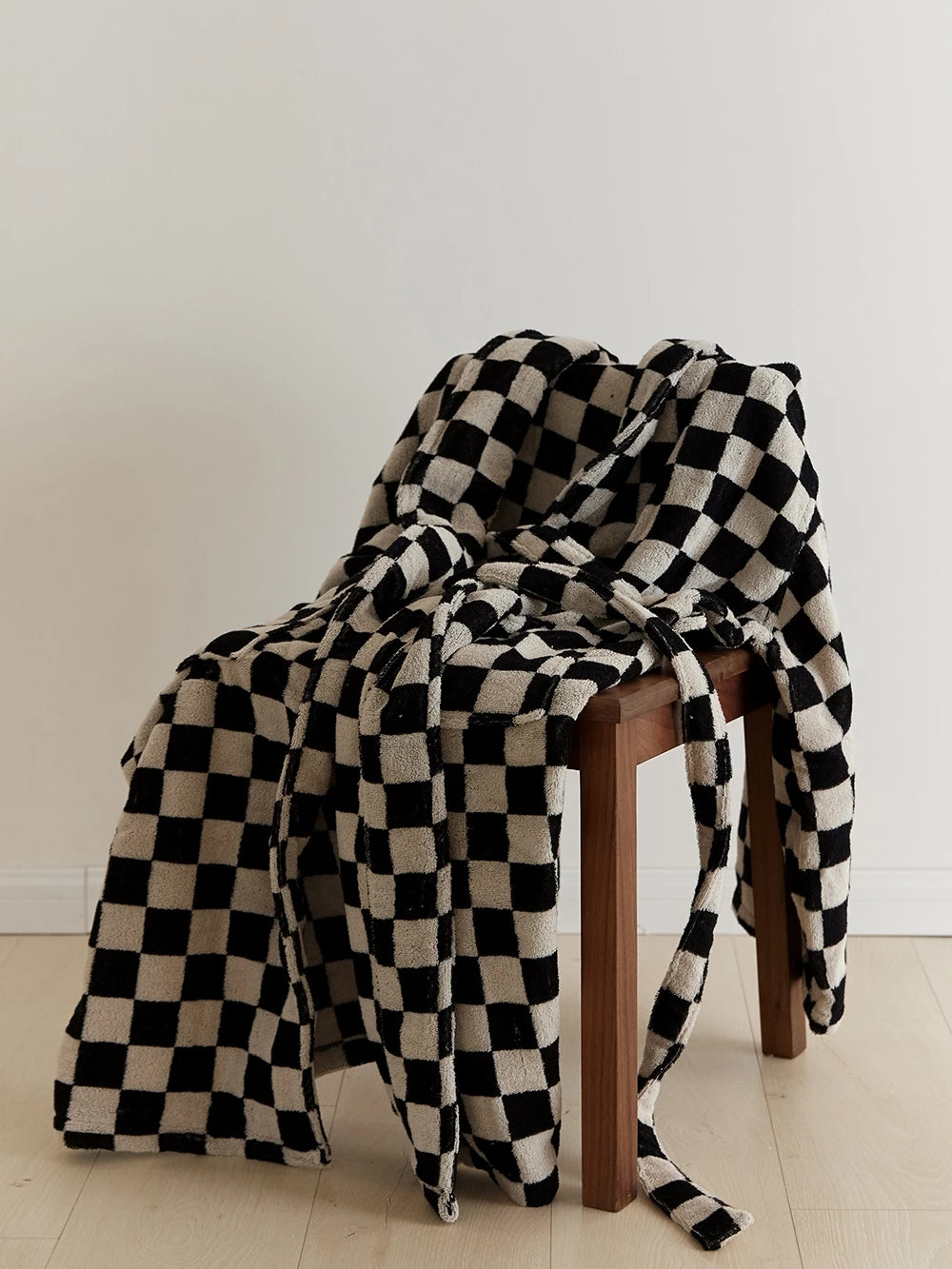 Retro Geometric Cotton Hooded Bathrobe
