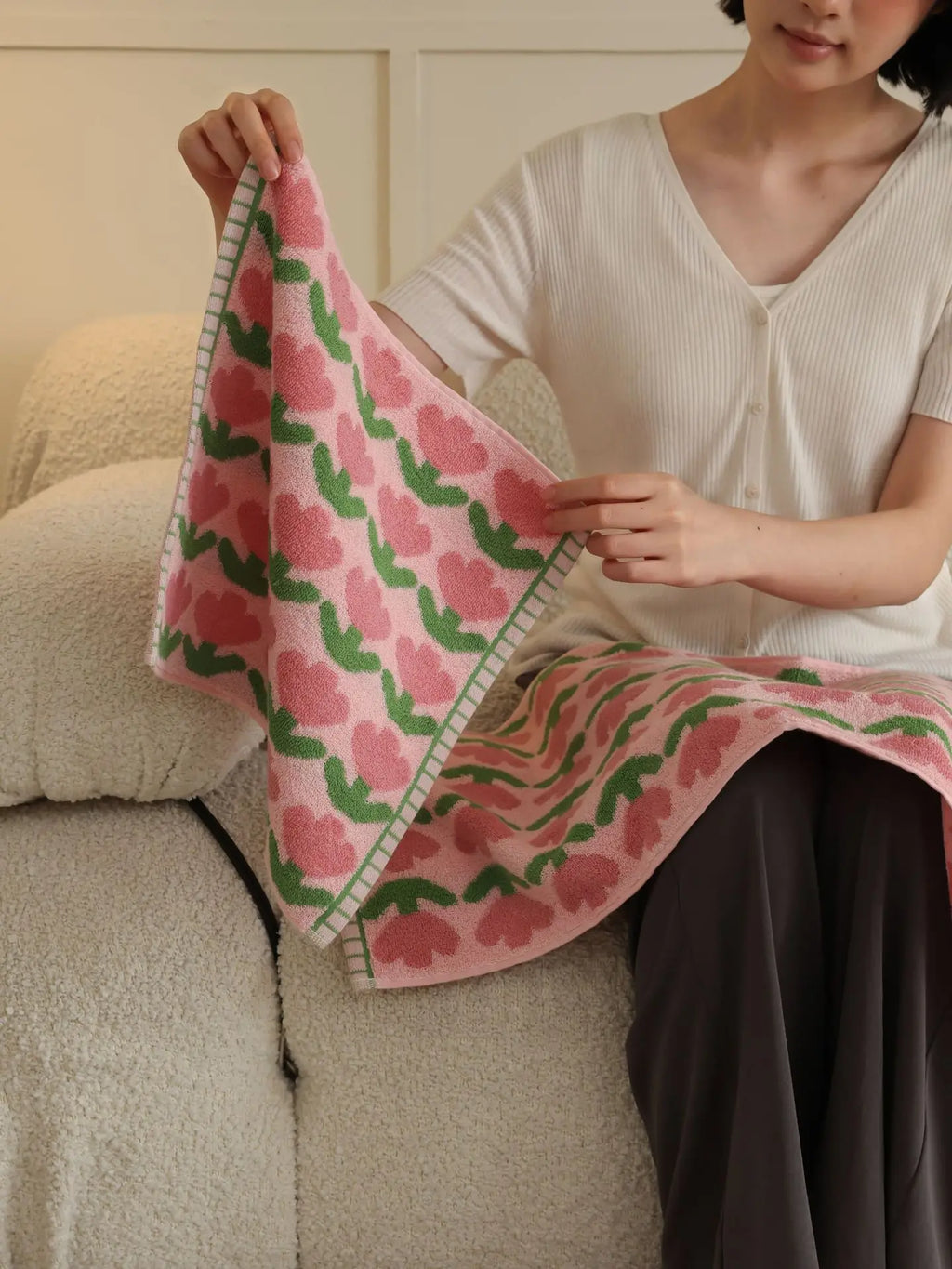 Plaid Floral Cotton Towel