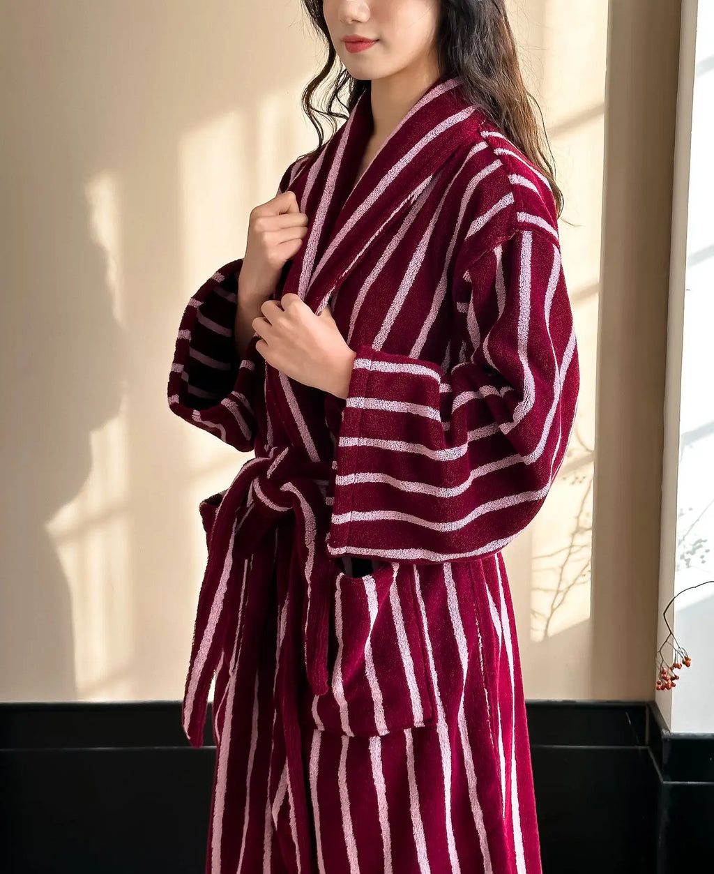 Retro Geometric Cotton Hooded Bathrobe