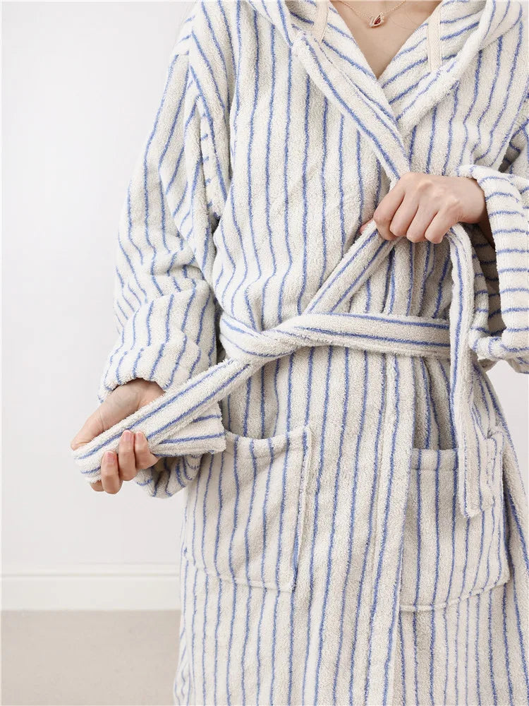 Retro Geometric Cotton Hooded Bathrobe
