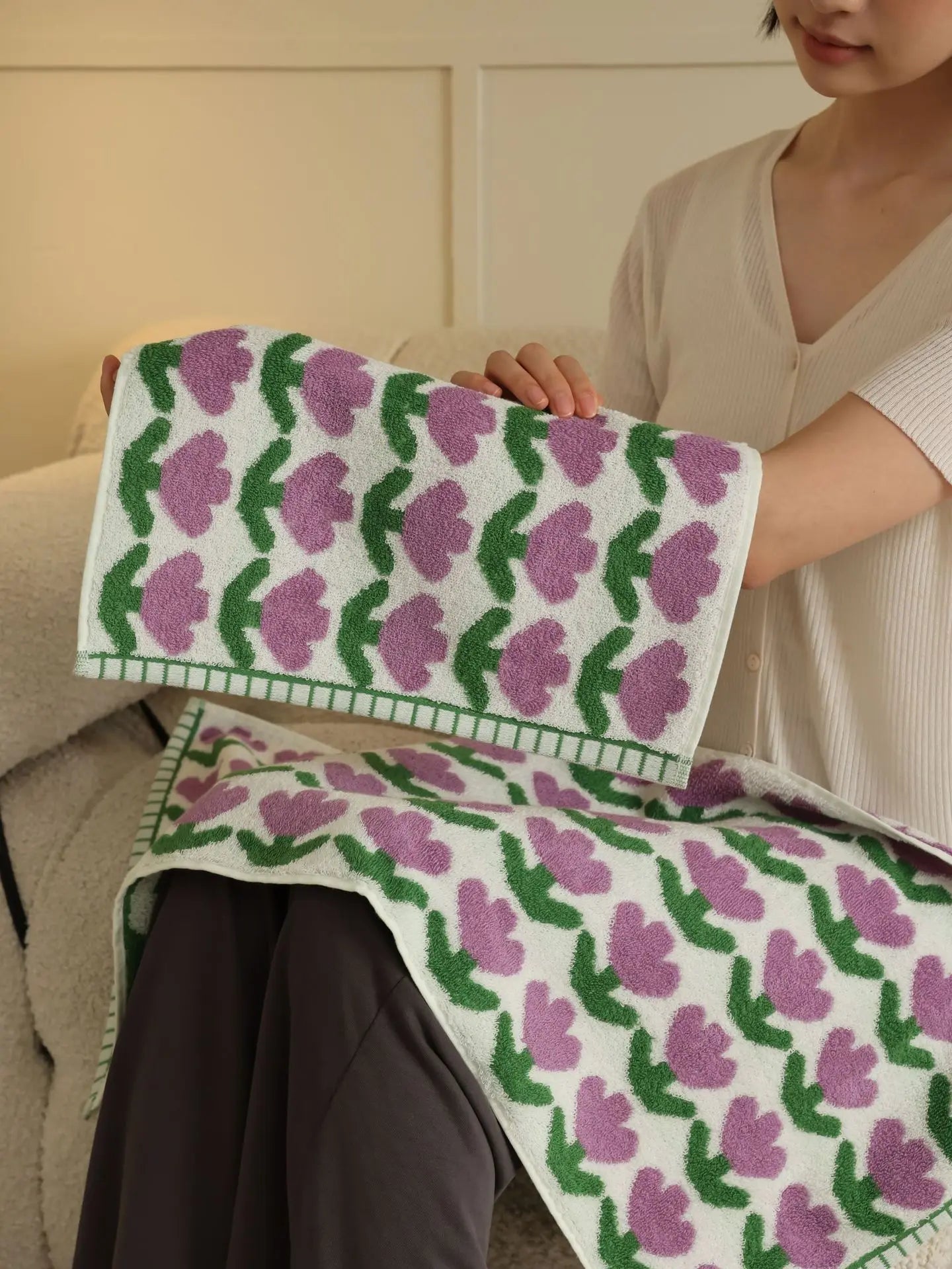 Plaid Floral Cotton Towel