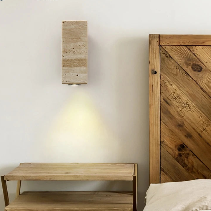 Yellow Travertine Wall Lamp – Natural Stone Japanese Style Light