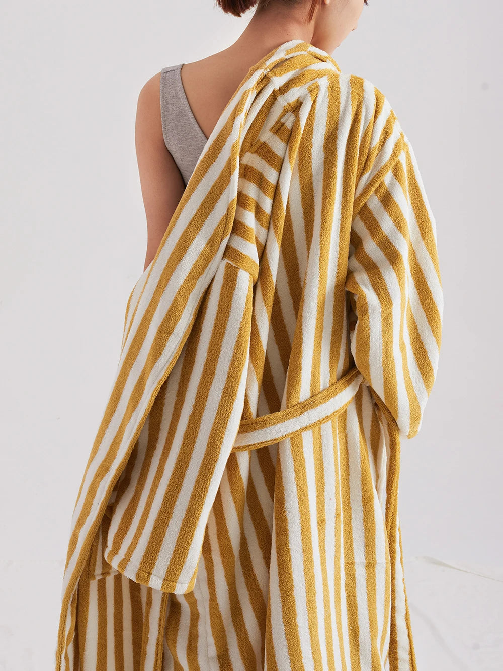 Retro Geometric Cotton Hooded Bathrobe