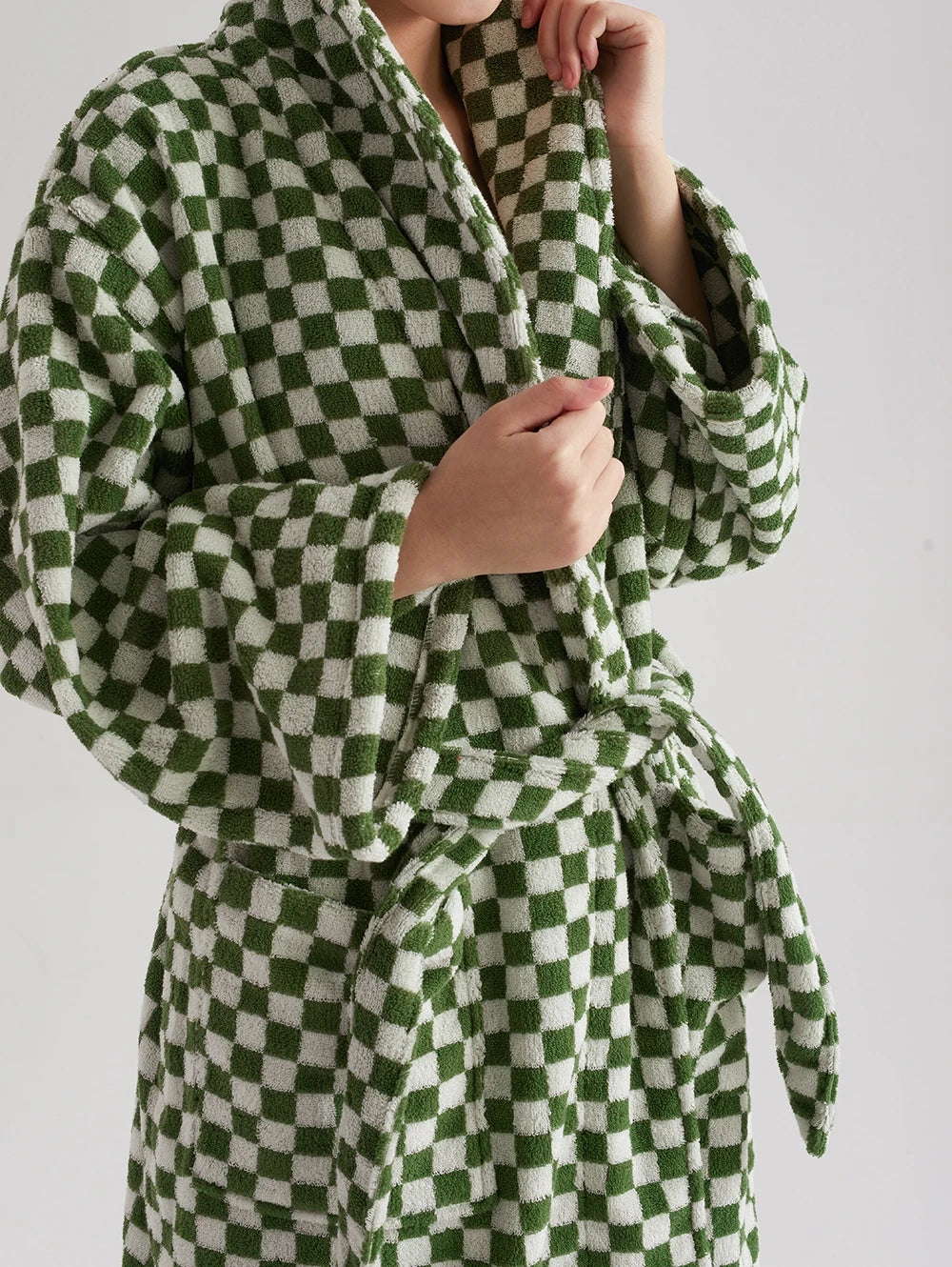 Retro Geometric Cotton Hooded Bathrobe