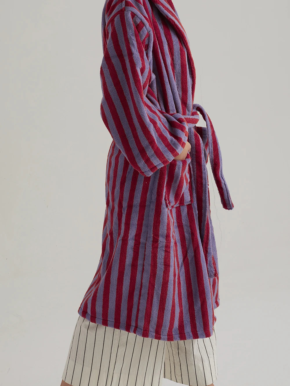 Retro Geometric Cotton Hooded Bathrobe