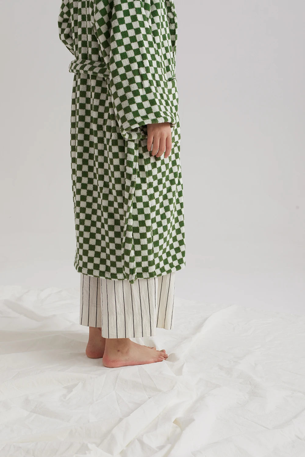 Retro Geometric Cotton Hooded Bathrobe