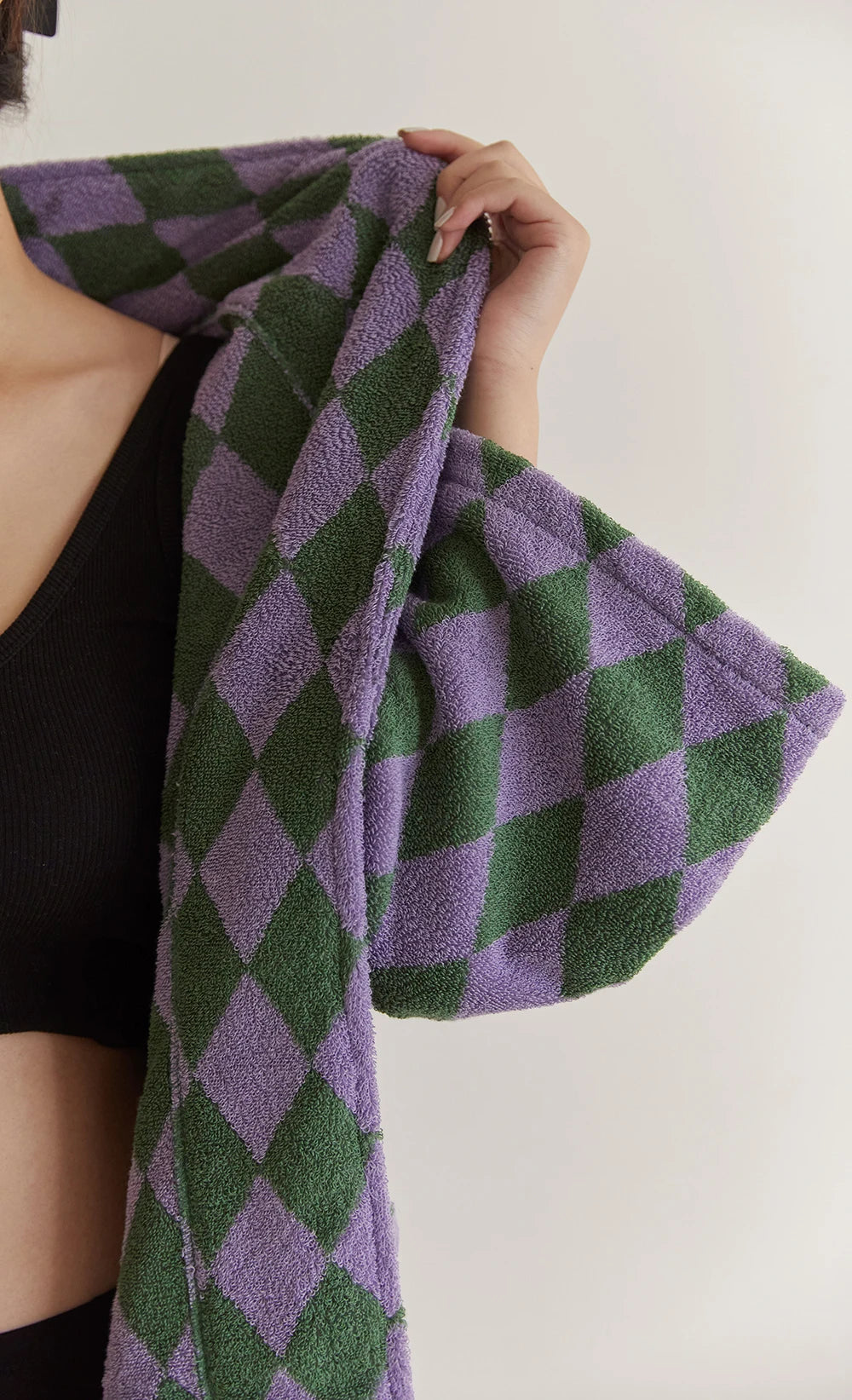 Retro Geometric Cotton Hooded Bathrobe