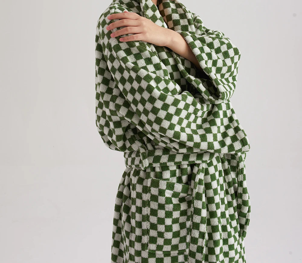 Retro Geometric Cotton Hooded Bathrobe