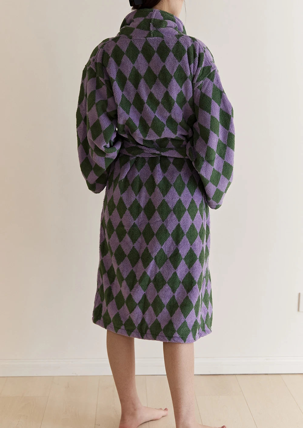 Retro Geometric Cotton Hooded Bathrobe