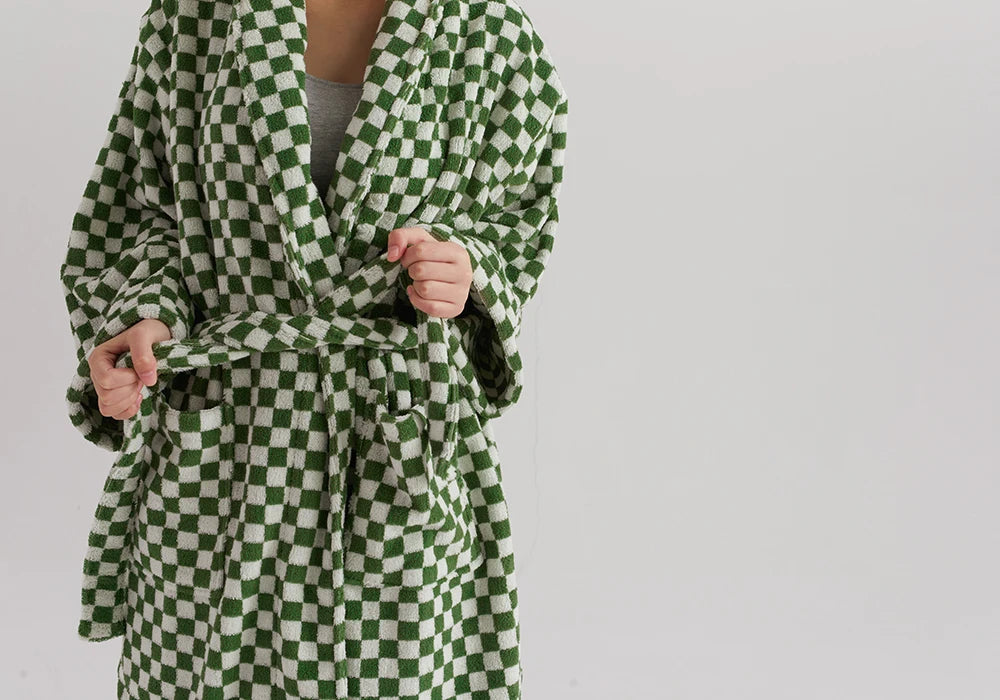 Retro Geometric Cotton Hooded Bathrobe