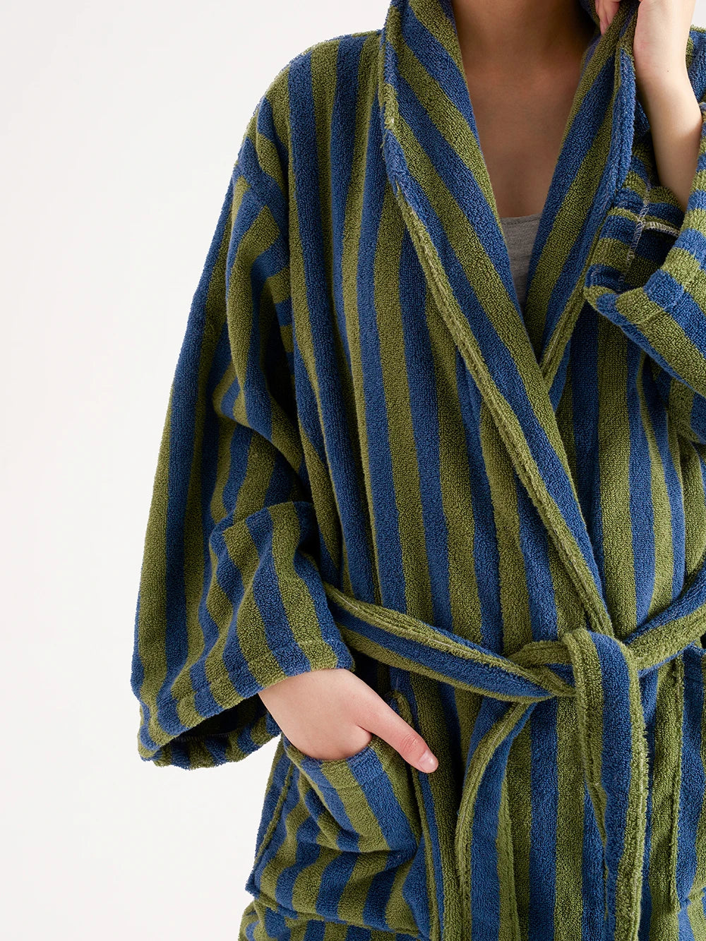 Retro Geometric Cotton Hooded Bathrobe