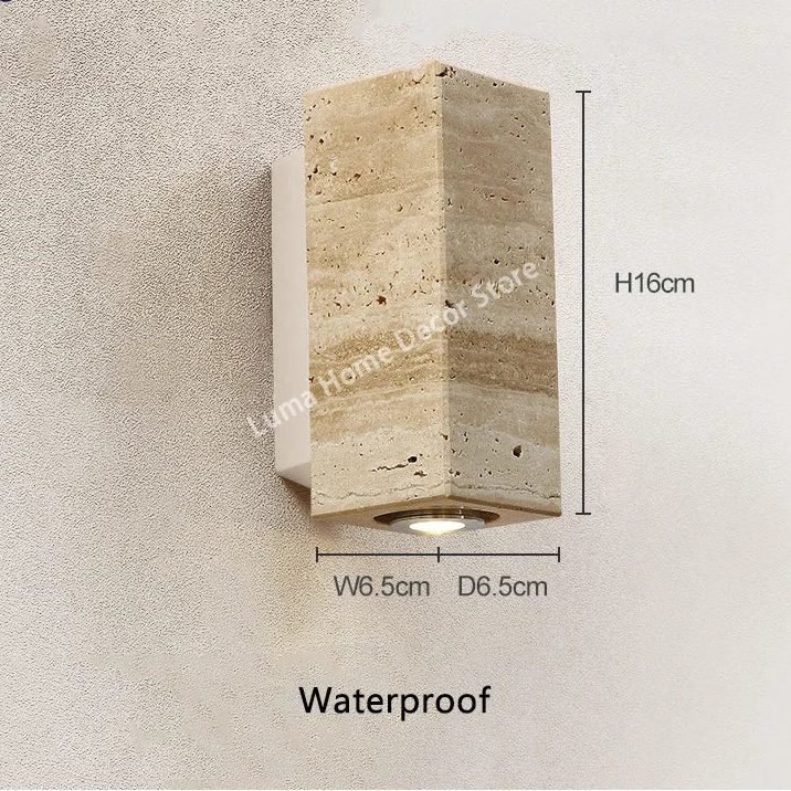 Yellow Travertine Wall Lamp – Natural Stone Japanese Style Light