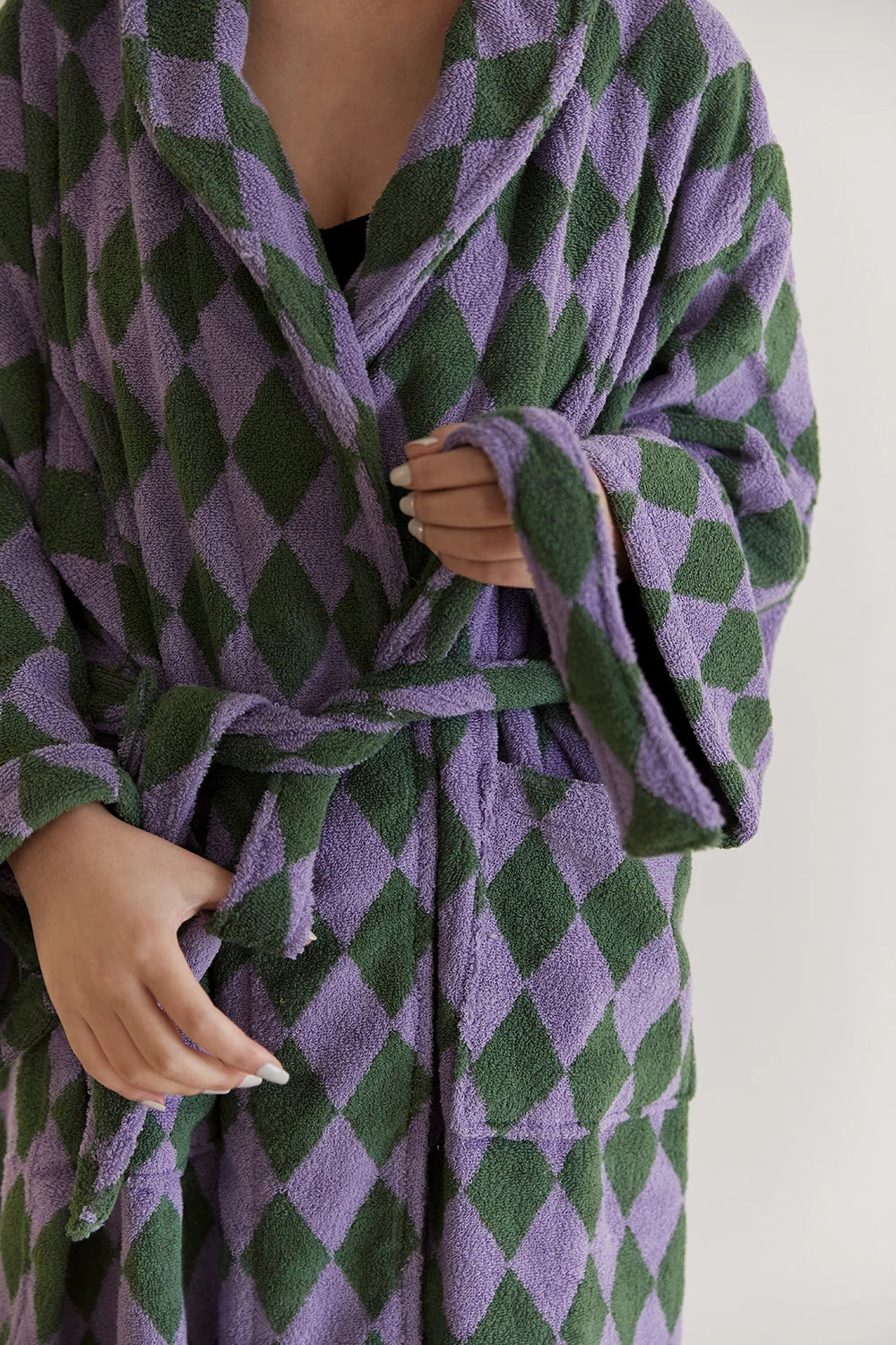 Retro Geometric Cotton Hooded Bathrobe
