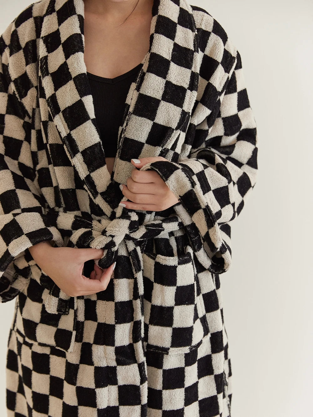 Retro Geometric Cotton Hooded Bathrobe