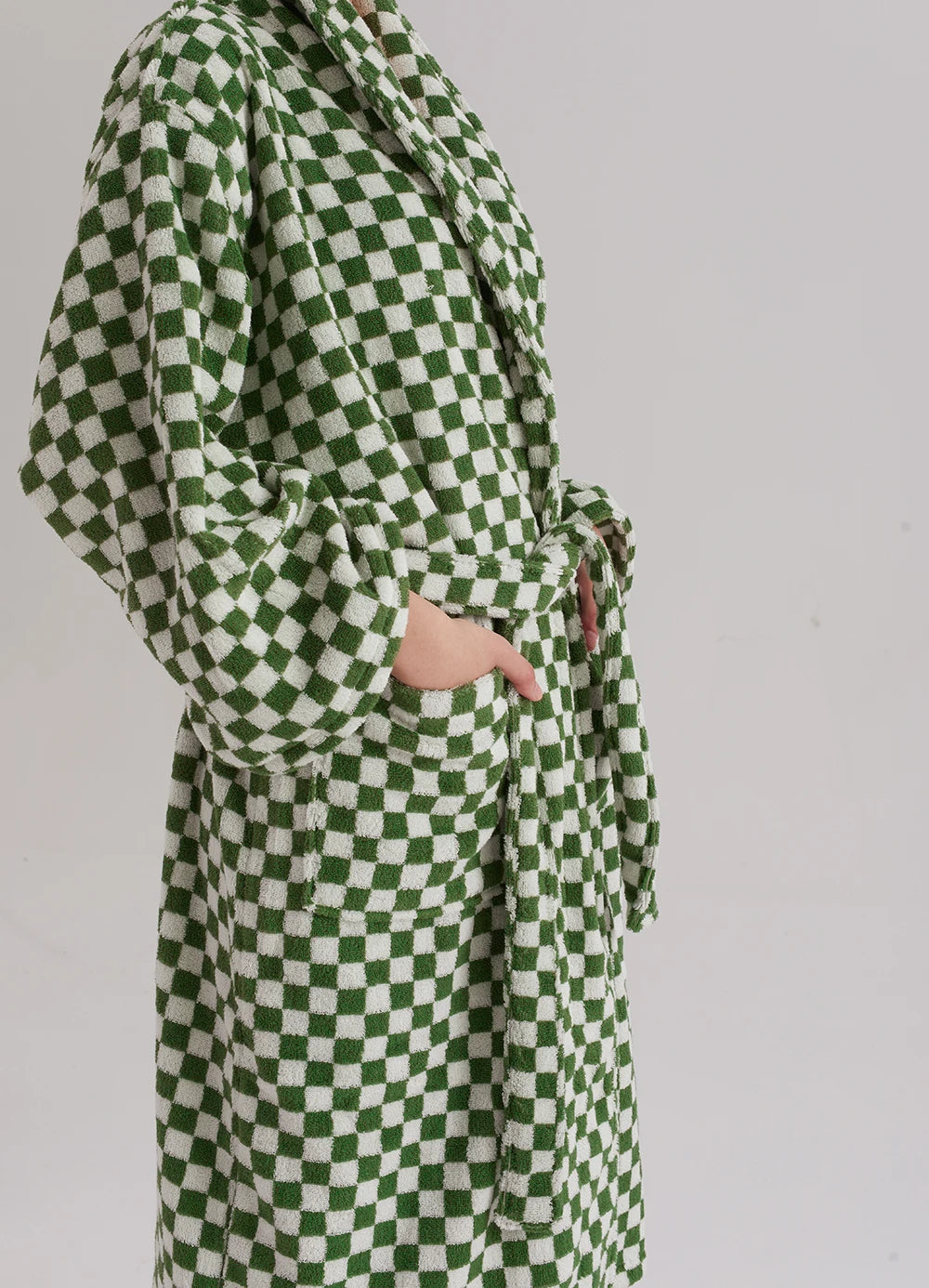 Retro Geometric Cotton Hooded Bathrobe