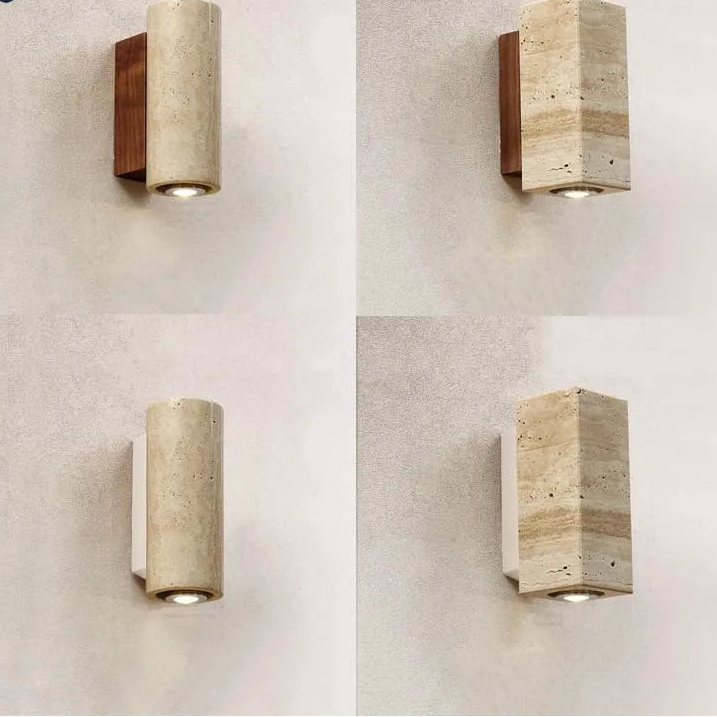 Yellow Travertine Wall Lamp – Natural Stone Japanese Style Light