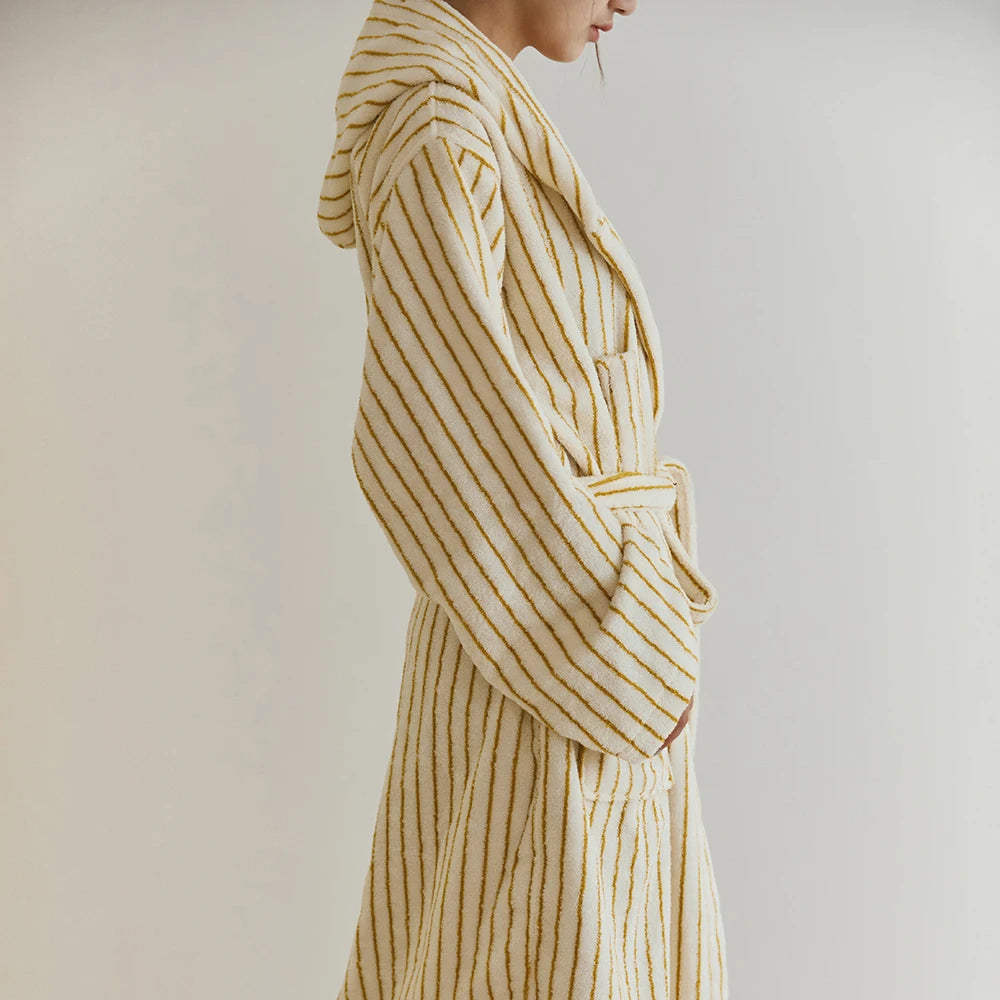 Retro Geometric Cotton Hooded Bathrobe