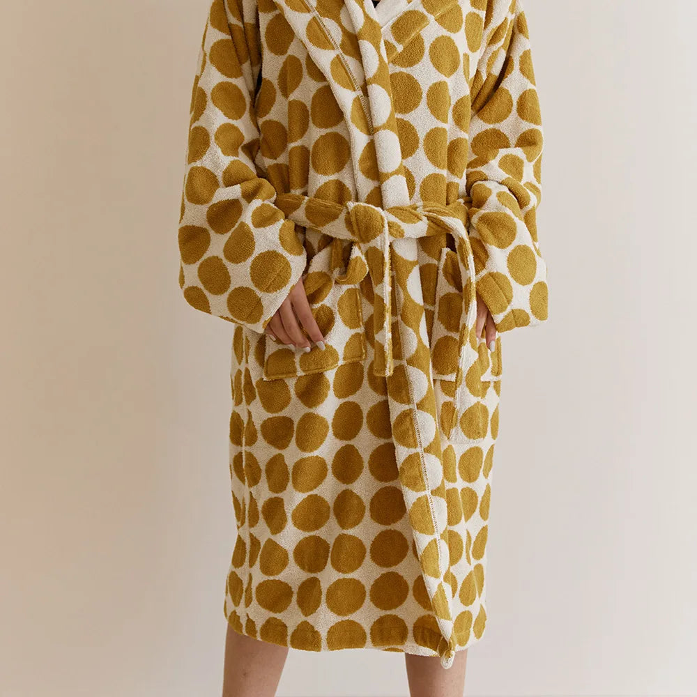 Retro Geometric Cotton Hooded Bathrobe