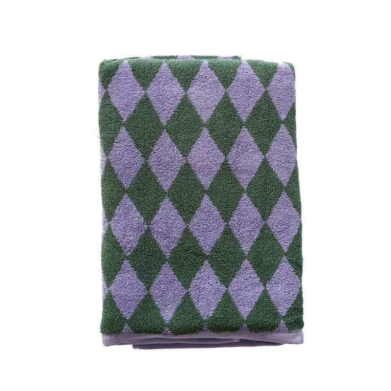 Retro Diamond Checkered Cotton Towel