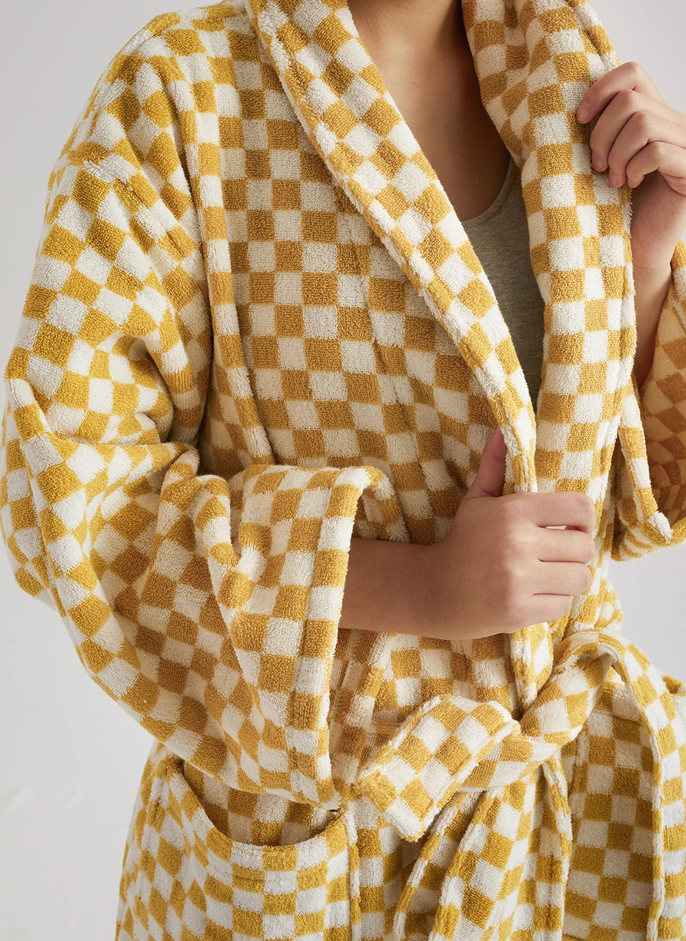 Retro Geometric Cotton Hooded Bathrobe