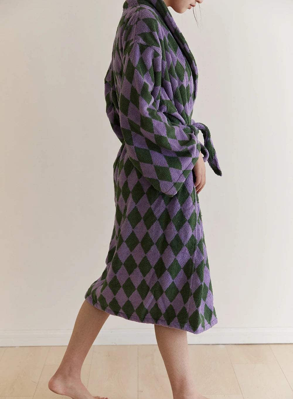 Retro Geometric Cotton Hooded Bathrobe