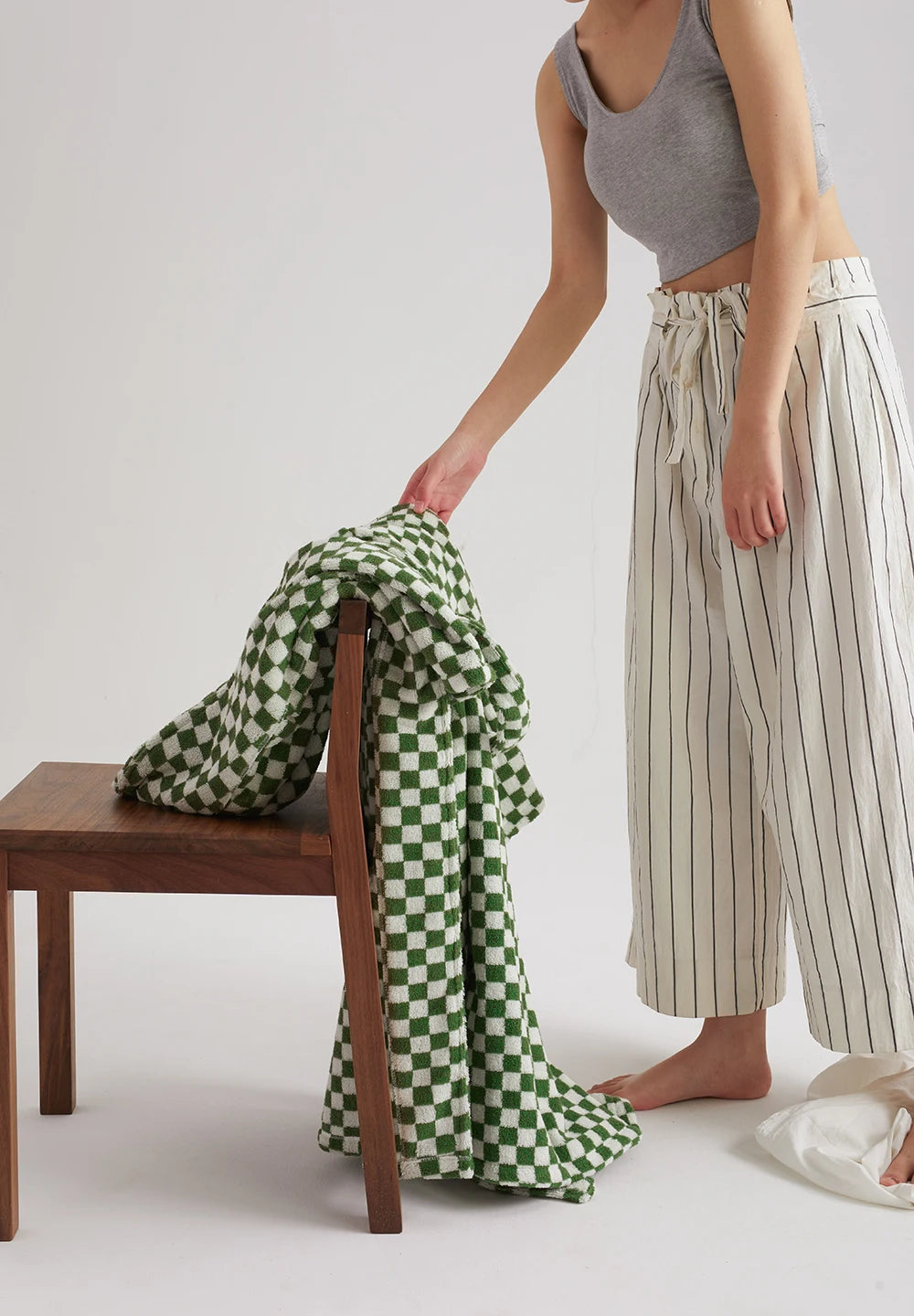 Retro Geometric Cotton Hooded Bathrobe