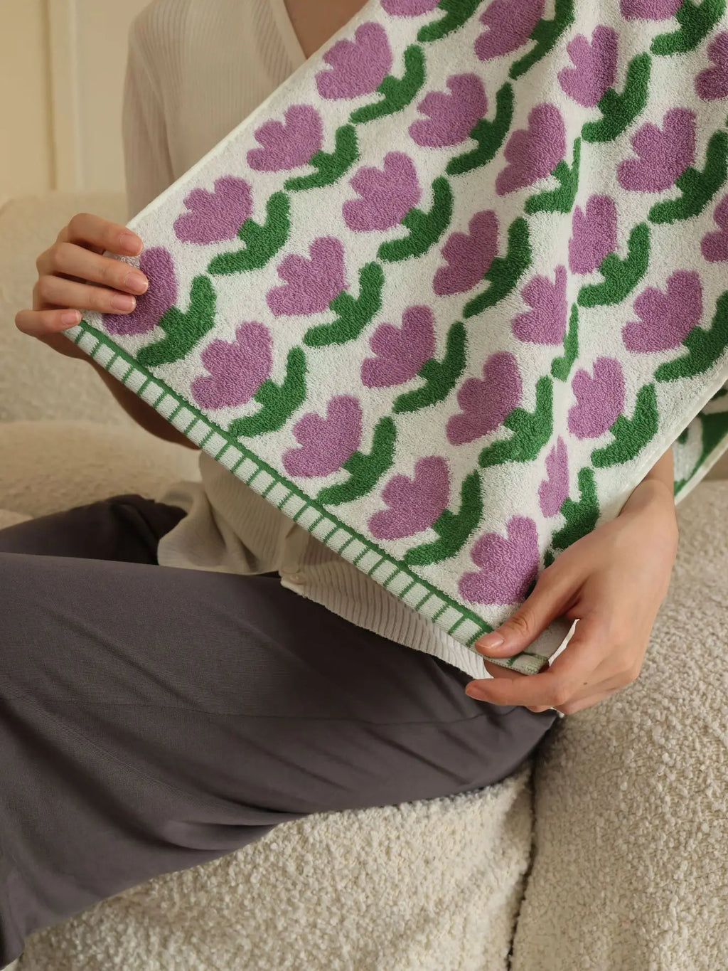 Plaid Floral Cotton Towel