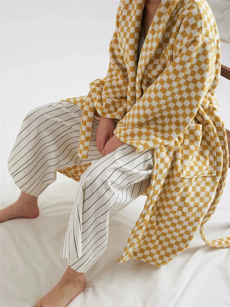 Retro Geometric Cotton Hooded Bathrobe