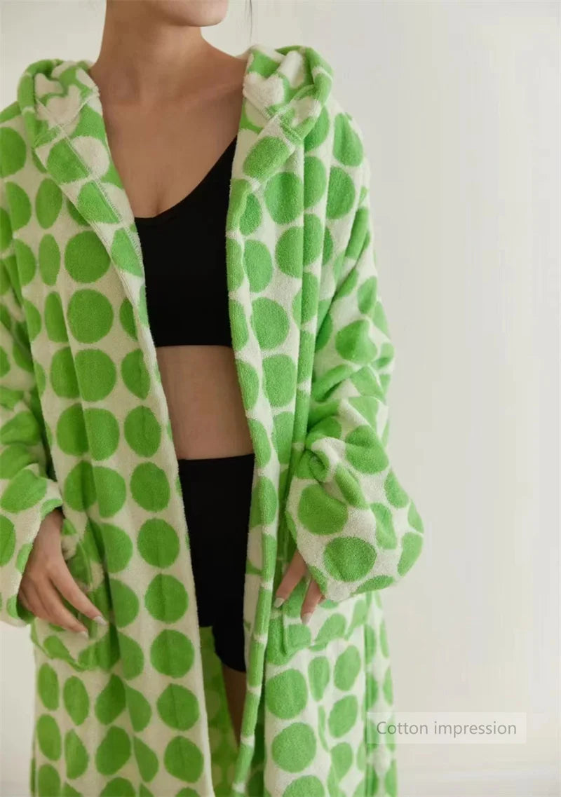 Retro Geometric Cotton Hooded Bathrobe
